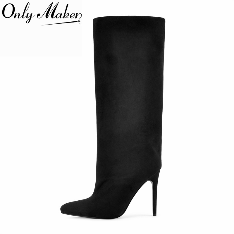 Winter Clothing For Women - Onlymaker Siyah Suni Süet Diz Boyu