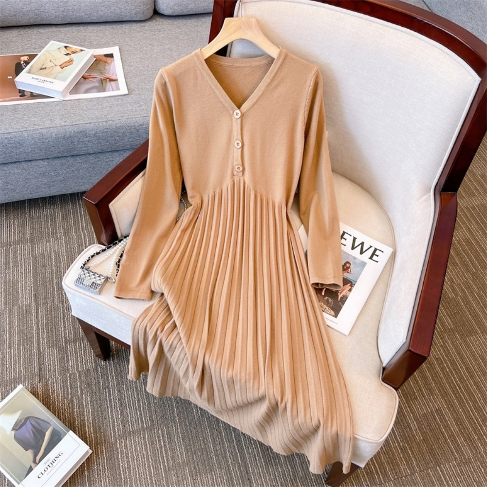 Winter Clothing For Plus Size Women - Günlük Şık V Yaka Düğmeli Örme