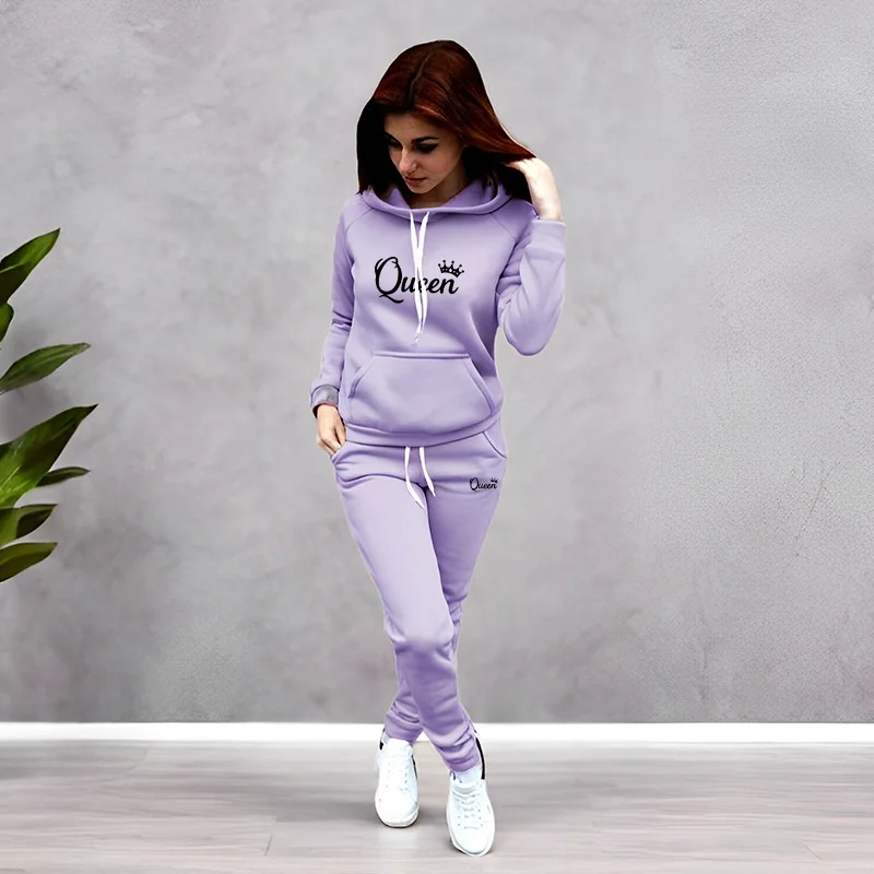 Winter Clothing For Women - Kadın Eşofman Takımı Kraliçe Harfli Baskılı