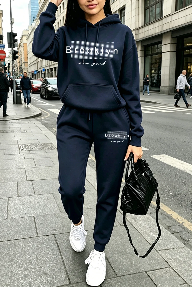 Winter Clothing For Women - Kadın Eşofman Takımı Baskılı Günlük Kapüşonlu
