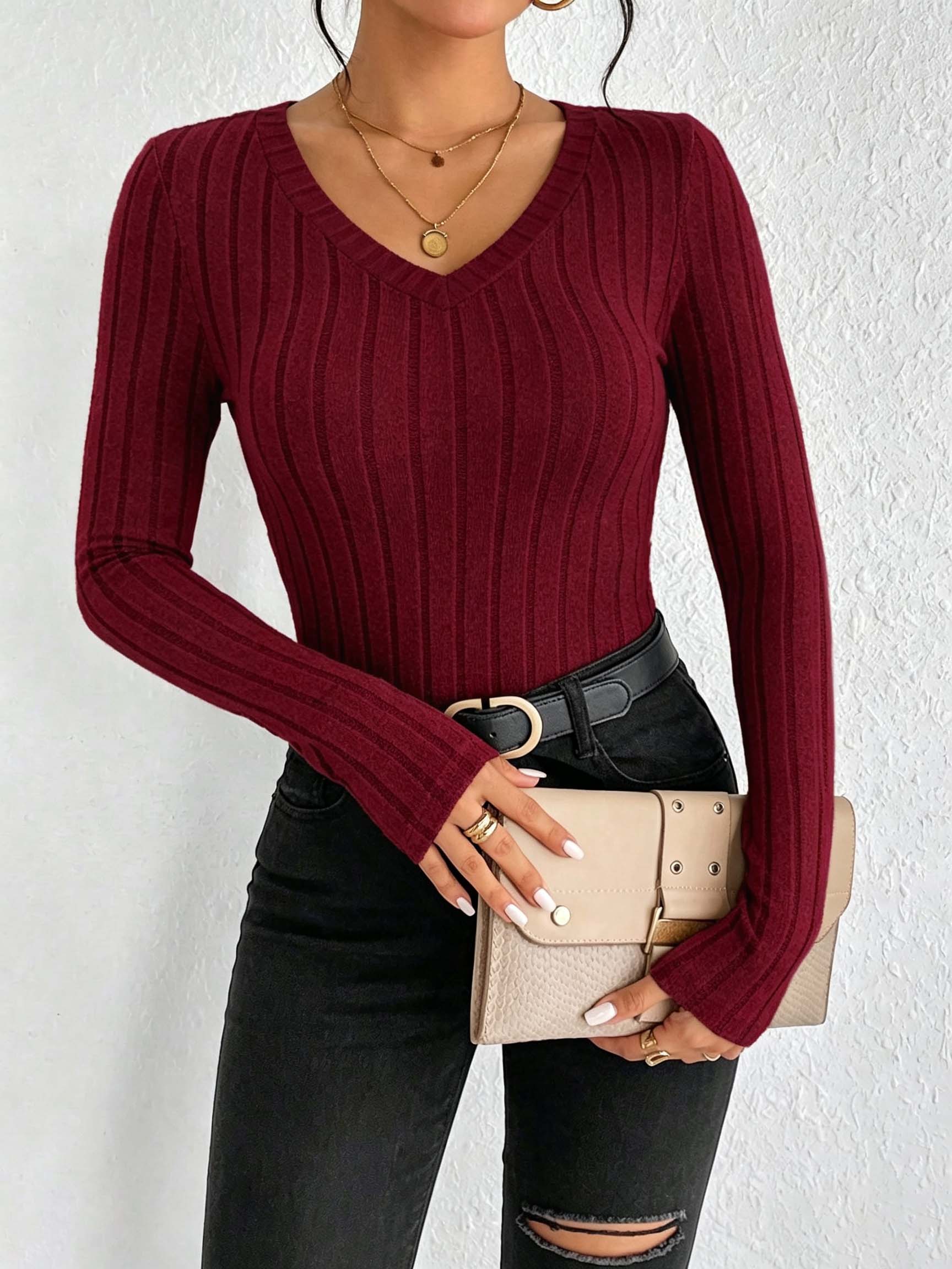 Kadın Düz V Yaka Nervürlü Örme - Winter Clothing For Women incelemesi ve fiyatı